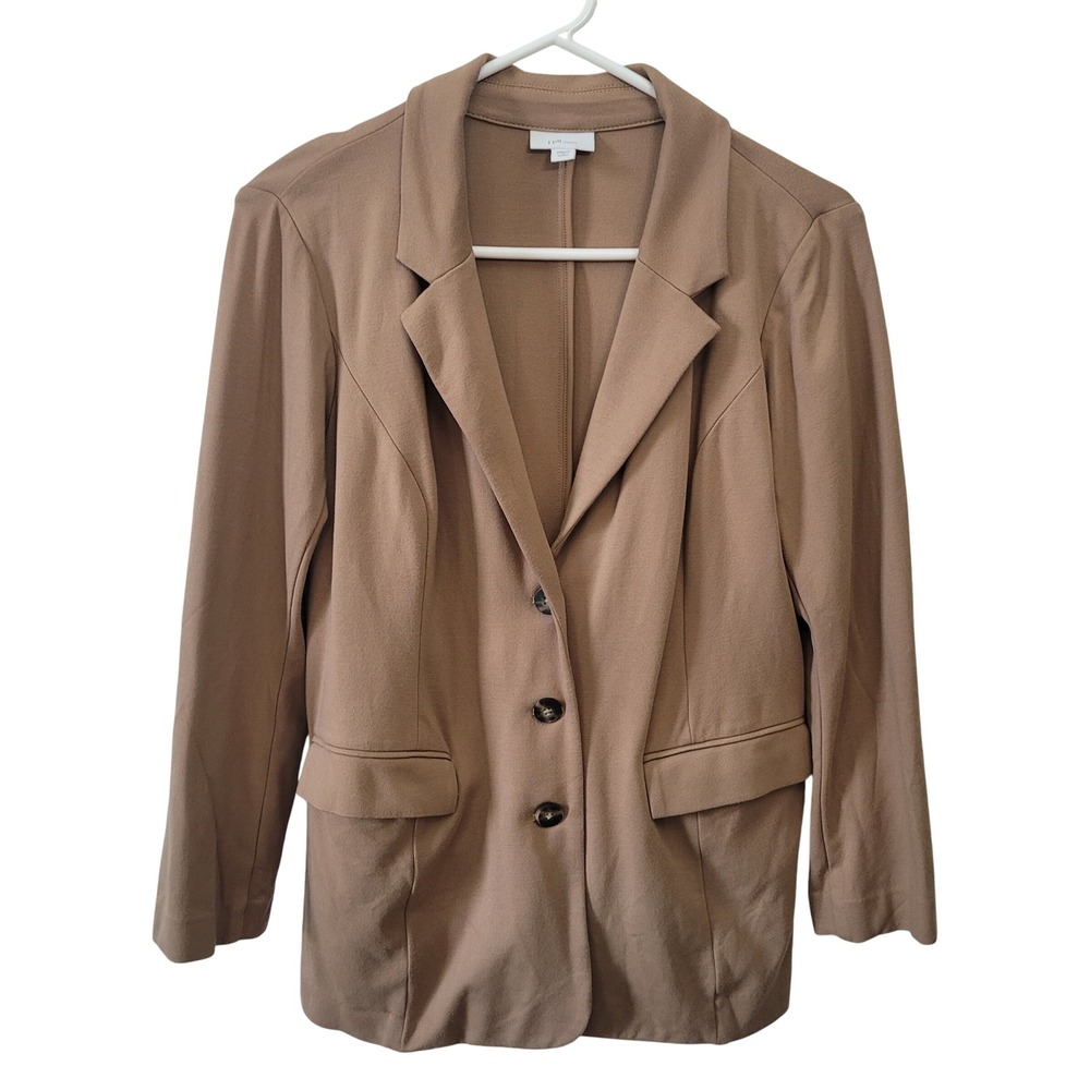 J. Jill Women S Petite Blazer Tan Ponte Knit 3-Button Notched Lapel Business